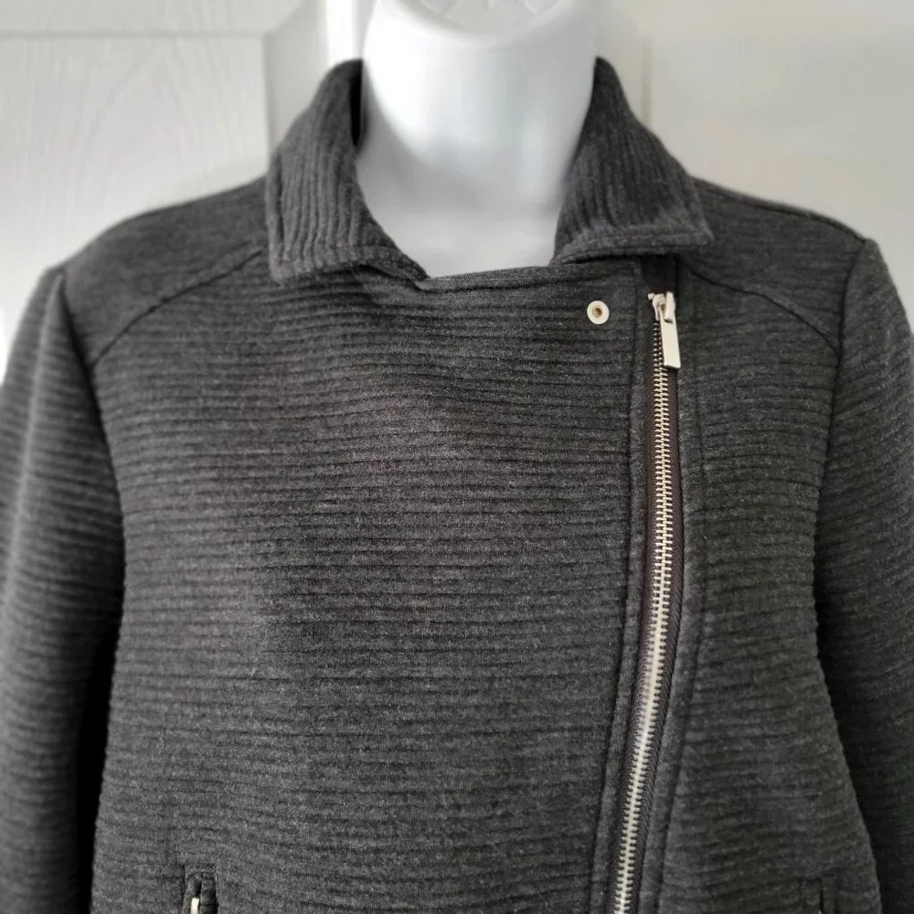 CI SONO Charcoal Gray Ribbed Stretch Knit Motorcycle Jacket Size M